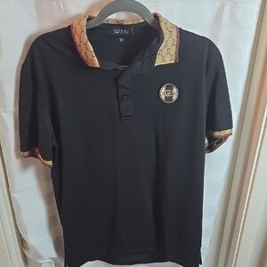 Gucci Black Polo Shirt with Gold Accents